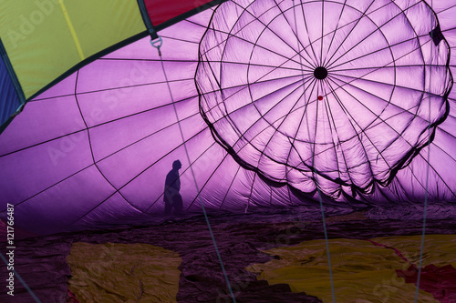Hot air balloon on the ground in preflight checks