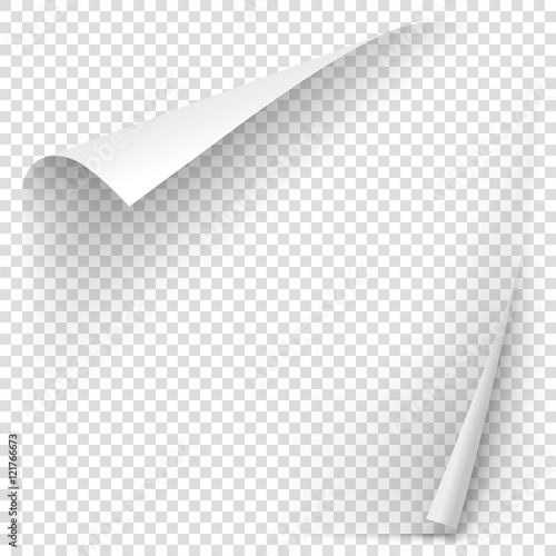 White gradient paper curl with shadow isolated on transparent background. Vector sticker paper note for memo and notice. Vector template illustration for your design