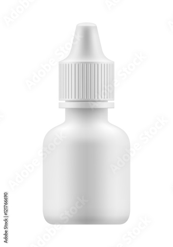 Nasal or eye spray for nose or eye health. Realistic white plastic container for fluid. Mockup bottle with medical drug for nose or eye . Pharmacy blank packing medication vector illustration