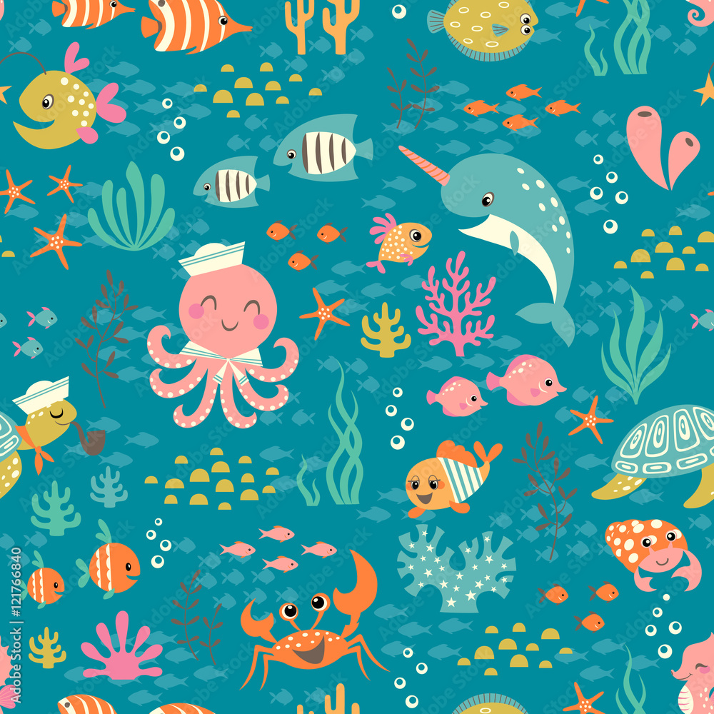 Obraz premium Happy underwater life pattern