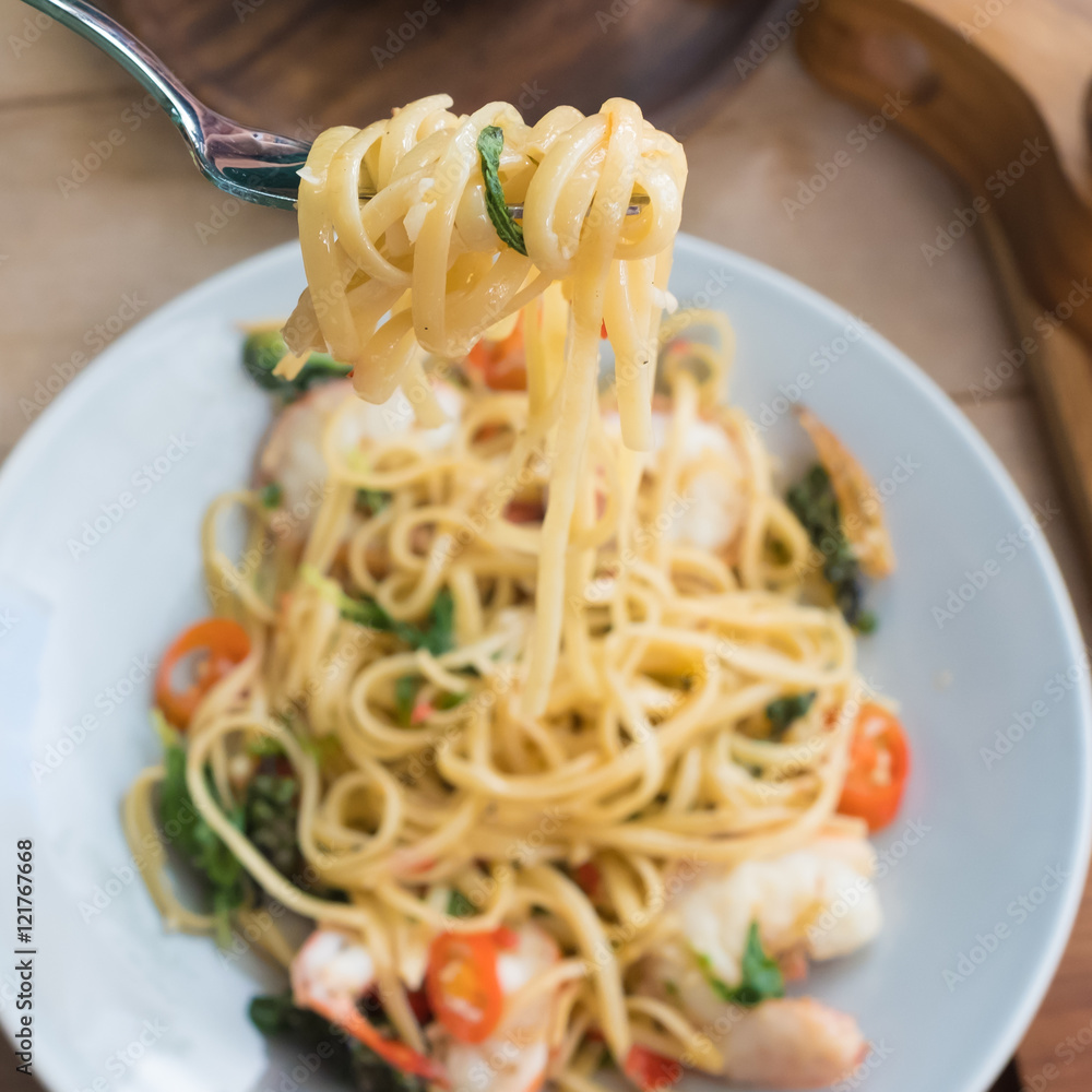 Spaghetti with shrimps Spaghetti with shrimps