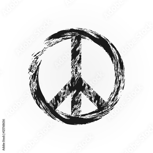 Grunge peace symbol. Broken sign pacifism. Rough brush.