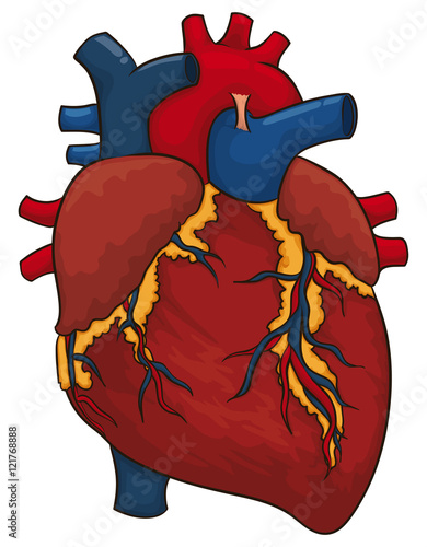 Cartoon Poster with Realistic Heart Design, Vector Illustration
