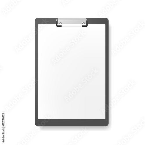 Realistic clipboard folder with blank white sheet of paper mockup