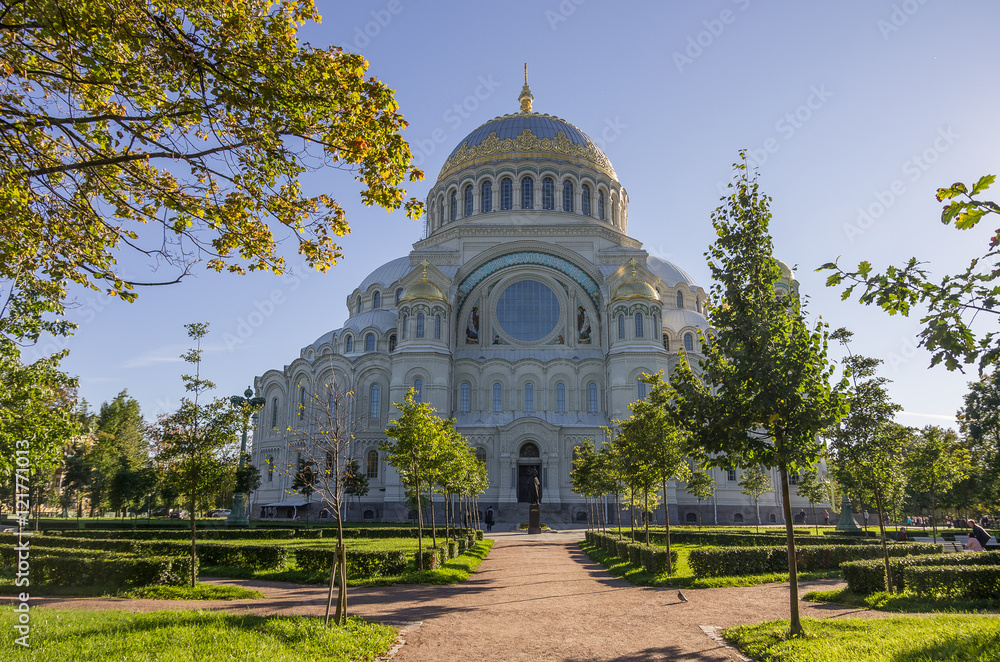 Naval Cathedral of St. Nicholasin Kronstadt at Sunny day ,Russia