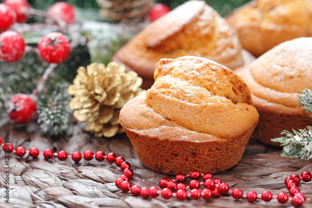 Christmas muffins covered powdered sugar Christmas muffins covered powdered sugar