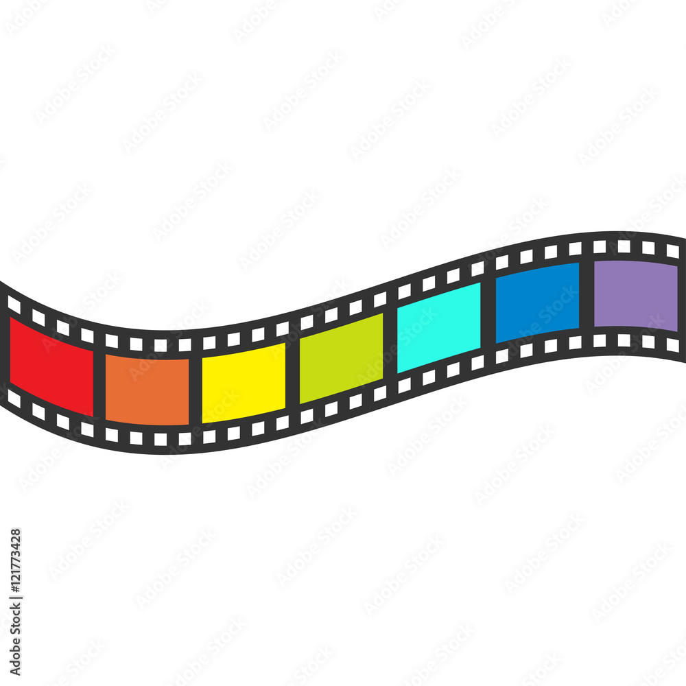 Rainbow flag Film strip frame. Wave shape ribbon. Design element. White background. LGBT Gay movie cinema sign symbol. Isolated. Flat .