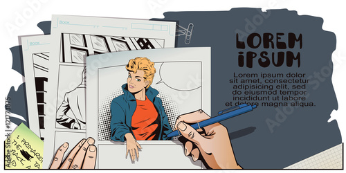 People in retro style. Beautiful girl in jacket.