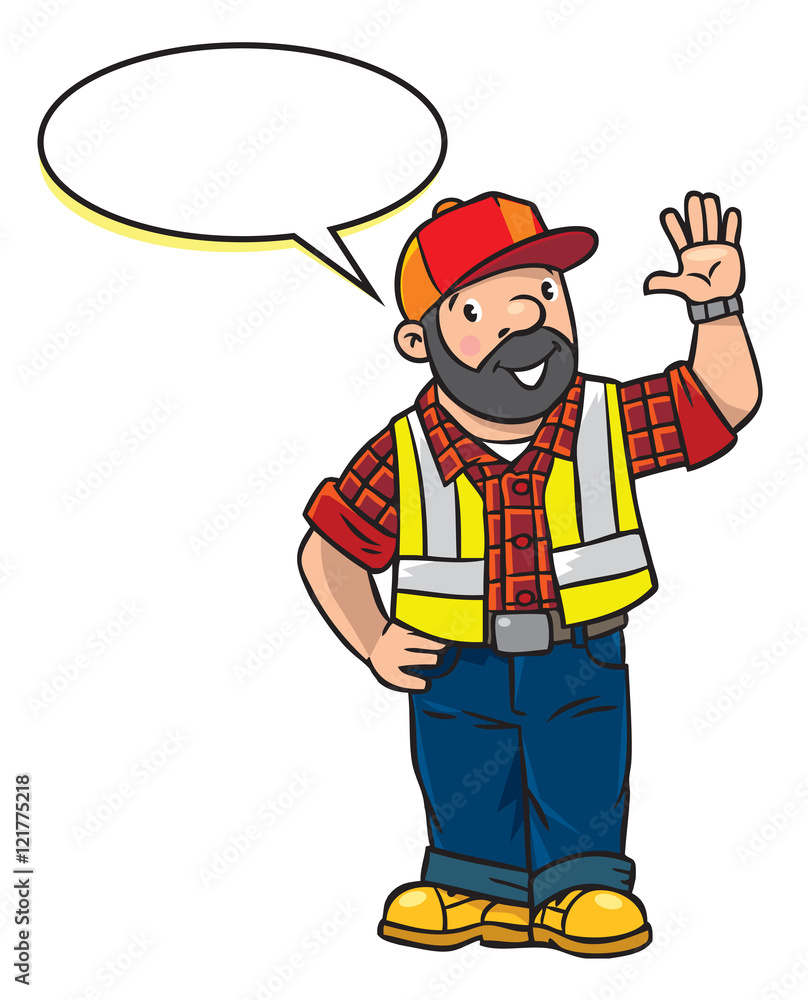 Obraz premium Funny driver or worker with balloon for text
