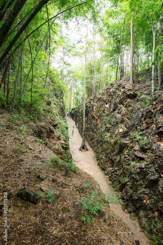 Hellfire Pass in valley damp mountain history of world war II at photo