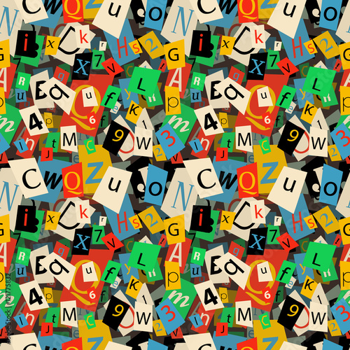 Colorful newspaper letters, seamless pattern