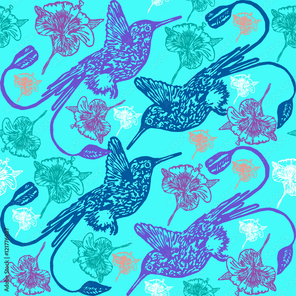 Linocut Hummingbird background Linocut Hummingbird background