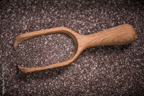 Heathy Chia seeds with wooden spoon