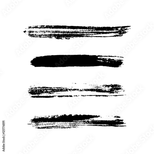 Grunge brushes stroke texture set  isolated black on white. Paintbrush artistic shape elements. Ink line. Watercolor art template. Paint design. Smear creative pattern. Vector illustration