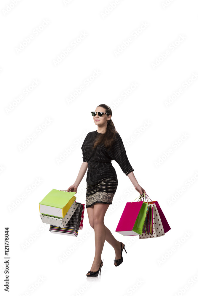 Happy woman after good shopping isolated on white Happy woman after good shopping isolated on white