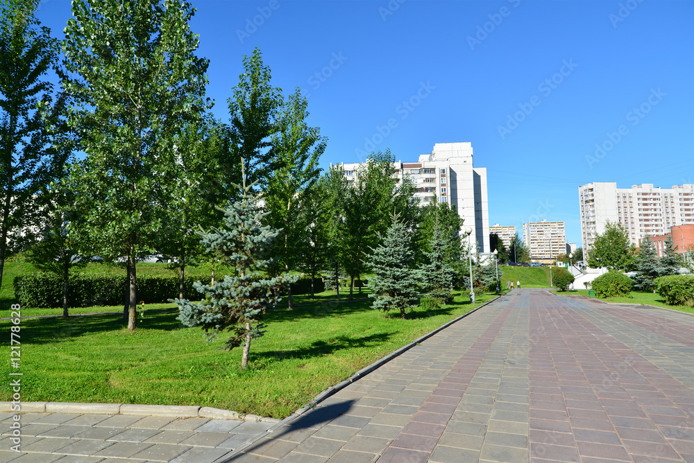Boulevard 16 in neighborhood of Zelenograd in Moscow, Russia