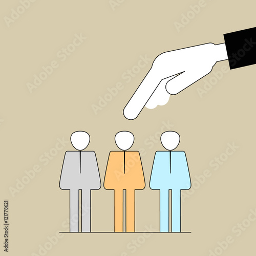 People Search . Hand picks a employee. Vector illustration of a linear flat