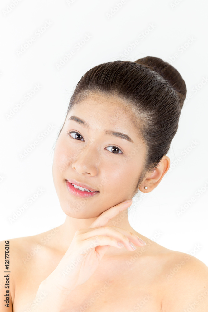 Beautiful Skin care woman enjoy and relax isolated on white back Beautiful Skin care woman enjoy and relax isolated on white back