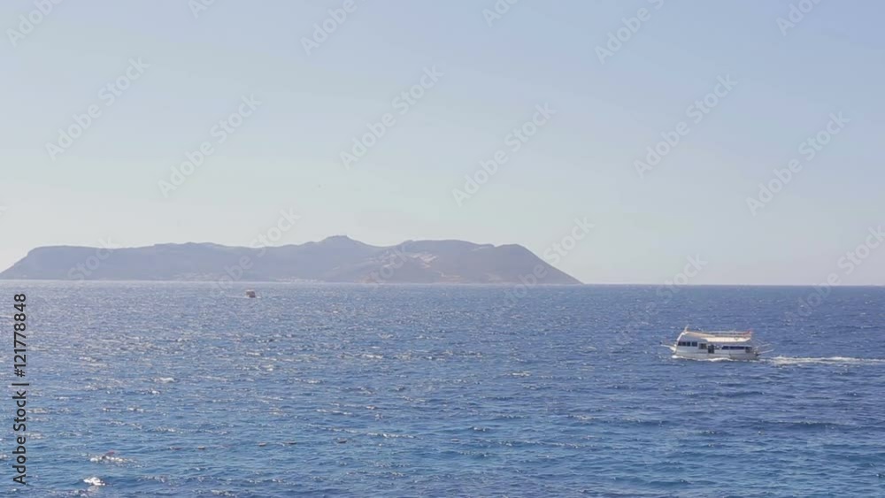 Mediterranean sea coast the boat sails on the sea Mediterranean sea coast the boat sails on the sea
