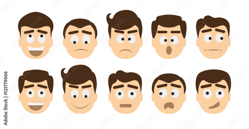 Man emoji set on white background. All kinds of emotions as laugh, sad, anger, cheerful and other moods. Man emoji set on white background. All kinds of emotions as laugh, sad, anger, cheerful and other moods.