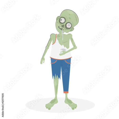 Isolated scary zombie. Green zombie with spit. Scary reanimated monster for halloween decoration.