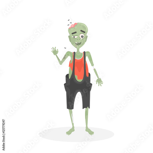 Isolated scary zombie. Green zombie with brain. Scary reanimated monster for halloween decoration.