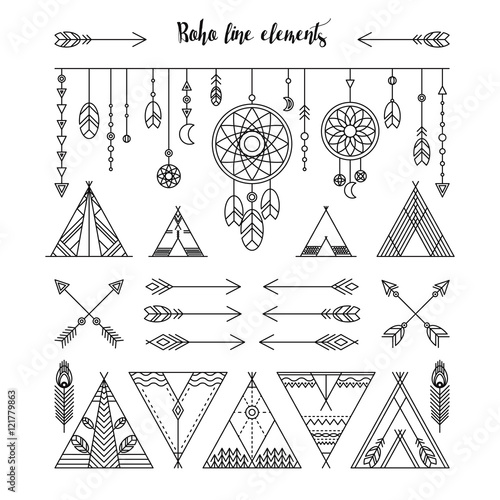 Set of boho line elements
