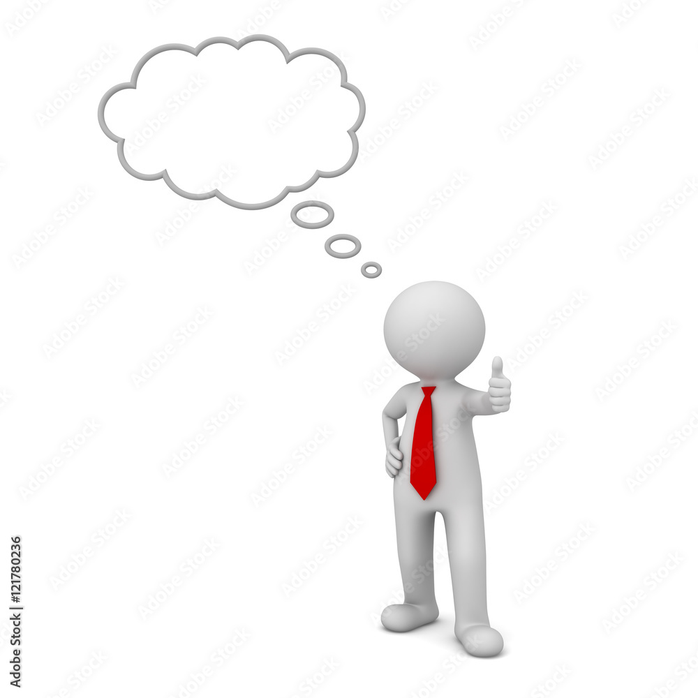 3d business man standing and showing thumbs up like with blank thought bubble above his head isolated over white background 3d business man standing and showing thumbs up like with blank thought bubble above his head isolated over white background