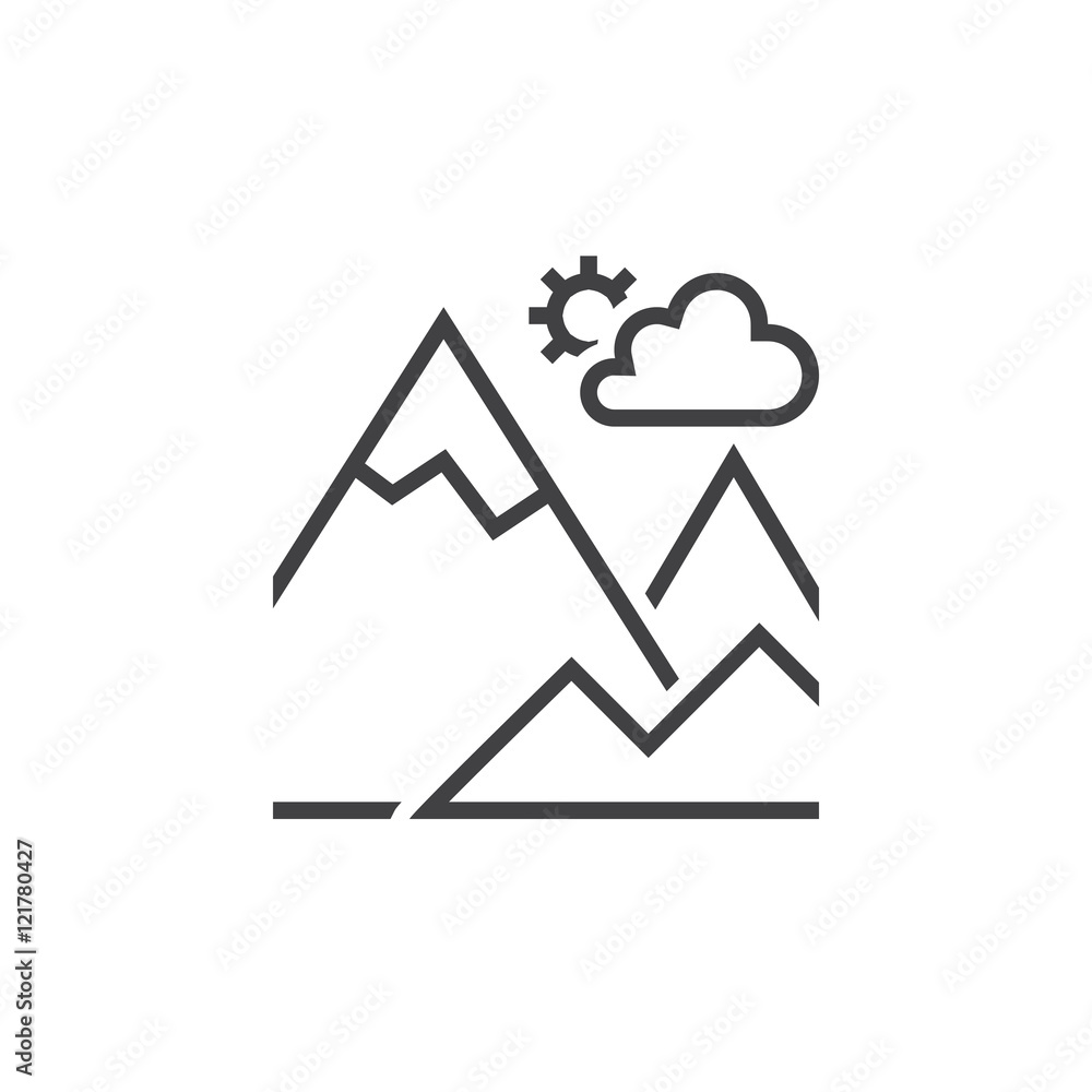 mountain line icon, outline terrain vector sign, linear pictogram isolated on white, logo illustration mountain line icon, outline terrain vector sign, linear pictogram isolated on white, logo illustration