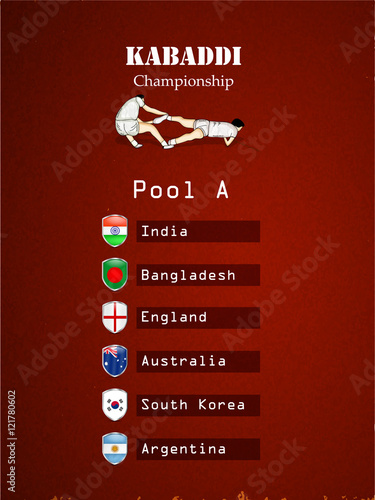 Illustration of shield with countries flag participating in Kabaddi League