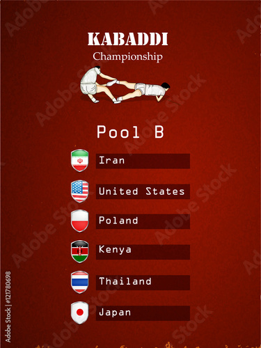 Illustration of shield with countries flag participating in Kabaddi League