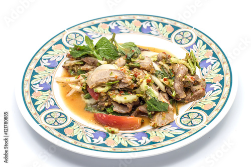 Grilled pork neck spicy salad,Thai food