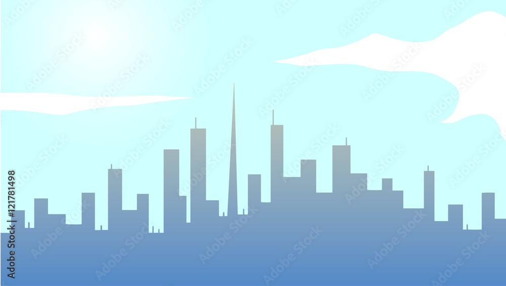 Big City on a sunny day. Vector illustration.