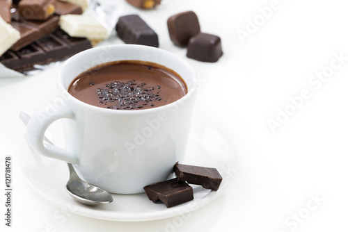 hot chocolate on a white background, closeup, isolated