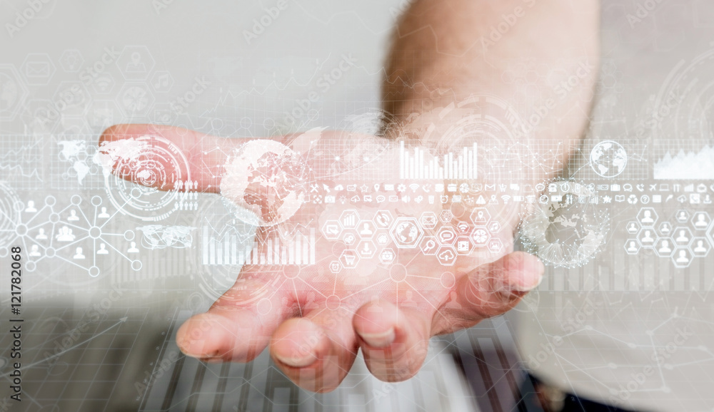 Fototapeta premium Businessman using digital graph interface