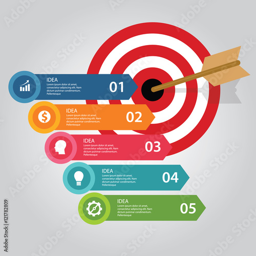 Business target infographic dart board arrow concept of goals achievement world map