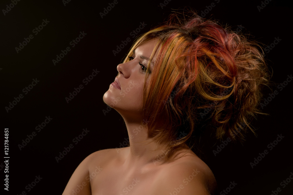 Portrait of a beautiful girl with dyed messy hair, professional hair colouring Portrait of a beautiful girl with dyed messy hair, professional hair colouring