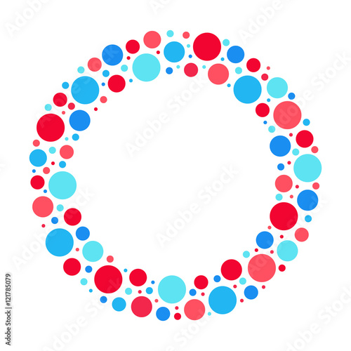 Circle frame pattern, red and blue bubbles vector isolated