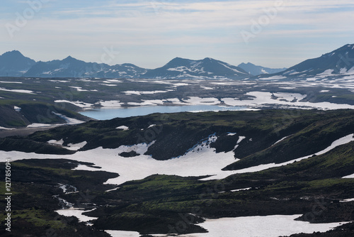 Top of Vilyuchinskaya volcano and mountain lake from Gorely Volcano, Kamchatka, Russia photo