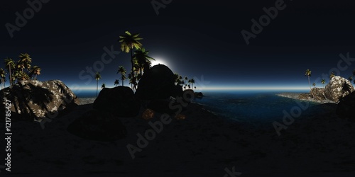 panoramia of tropical beach at night. made with one 360 degree l photo