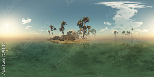 panoramia of tropical island with palms in ocean. made with one © videodoctor
