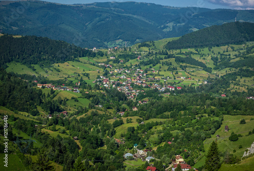 Aerial view from the road in Carpathian Mountains in Transylvania