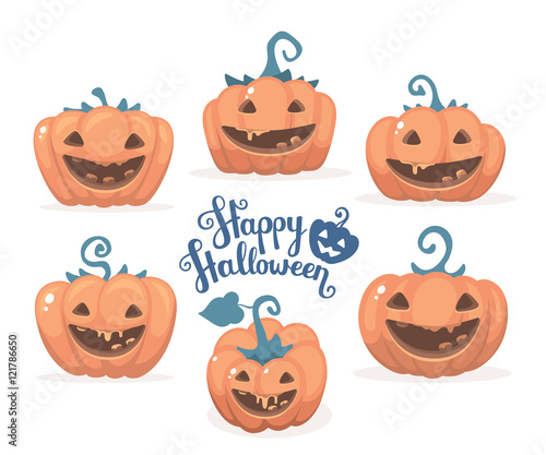 Vector halloween illustration of collection decorative orange pu
