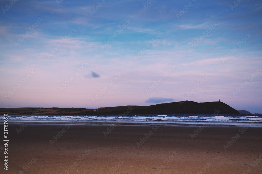 Early morning view over the beach at Polzeath Vintage Retro Filt