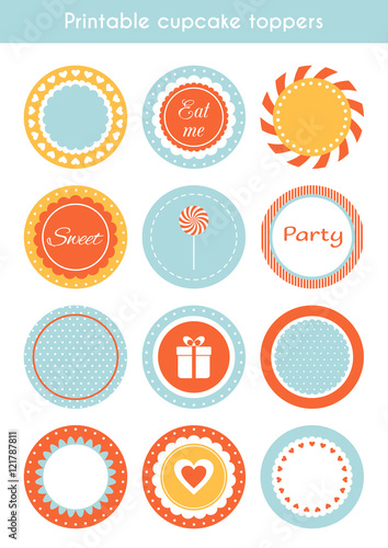 Vector set of printable cupcake toppers, labels