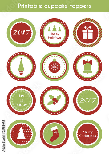 Christmas printable stickers. cupcake toppers