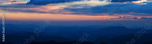 Panorama of sunset in mountains