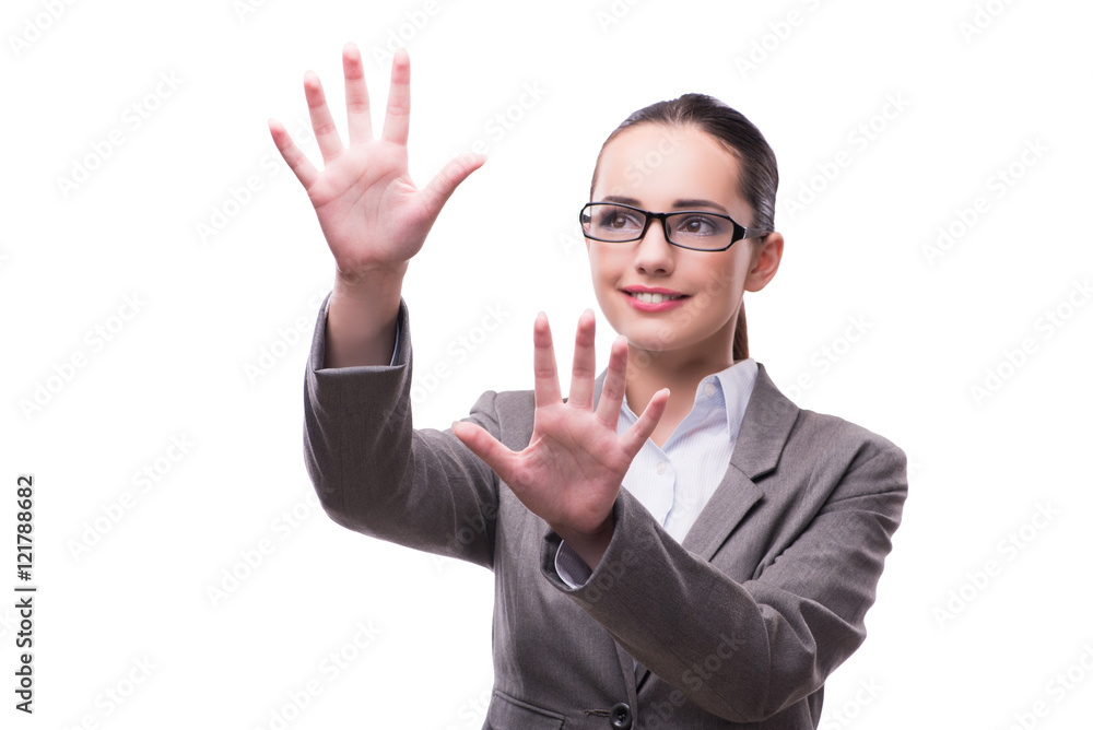 Businesswoman holding hands isolated on white Businesswoman holding hands isolated on white