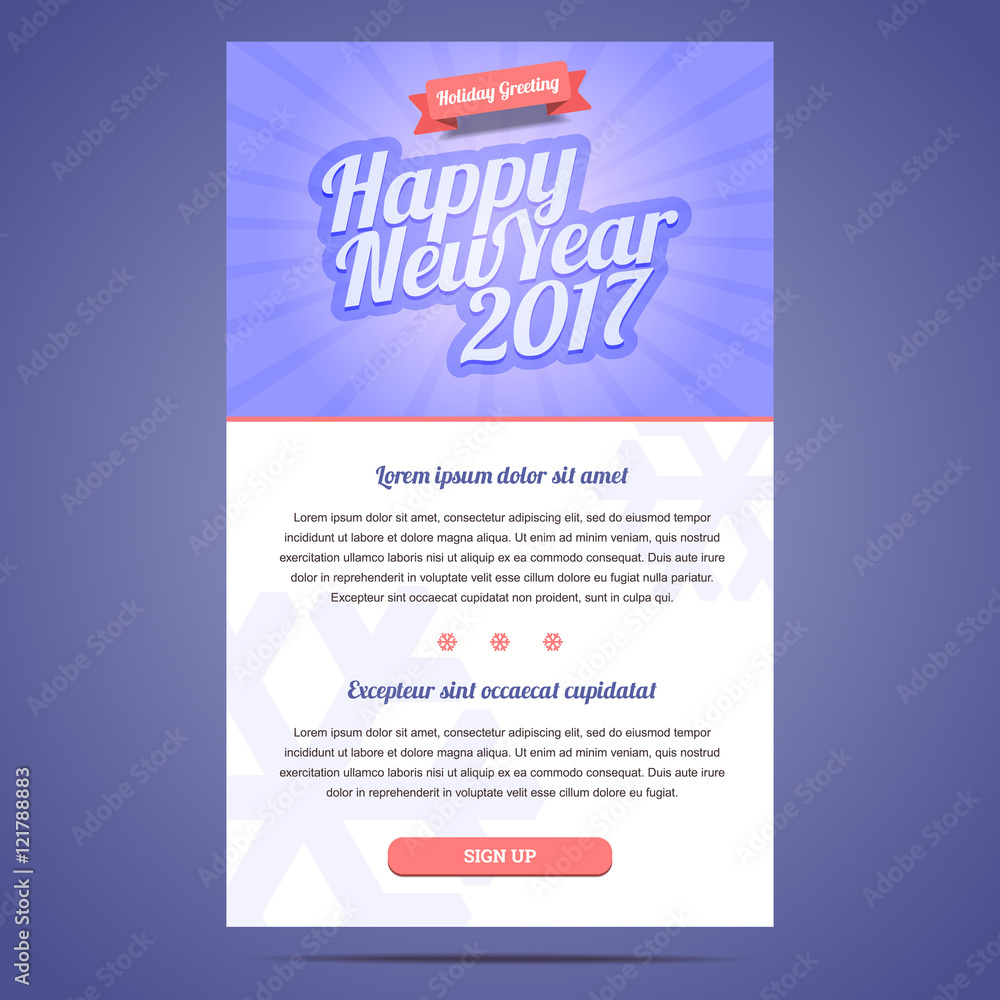 Happy New Year 2017 email template with sign up button. Happy New Year 2017 email template with sign up button.