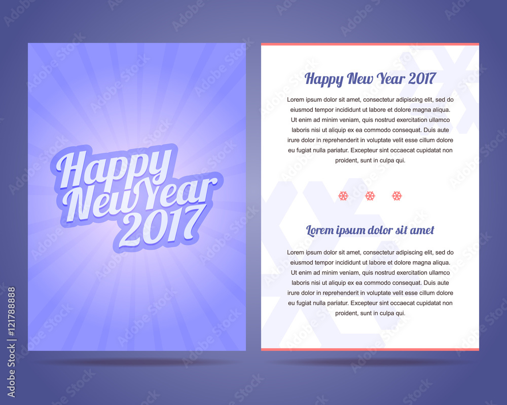 Happy New Year 2017 flyer vector template. Calligraphic font with rays. 